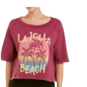 Avocado Blue La Jolla Beach Cropped Sweatshirt raw edge boxy (with flaw)